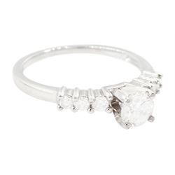 18ct white gold diamond ring, single stone round brilliant cut diamond of approx 0.50 carat, with diamond set shoulders, stamped 750
