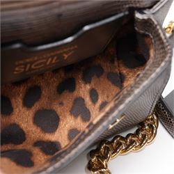 Dolce & Gabbana - ‘Miss Sicily’ Jewelled Mini Shoulder Bag, the model introduced for the Fall/Winter 2017/2018 collection, in structured brown iguana-print calfskin leather, the front applied with a multicoloured crystal-set DG monogram logo incorporating floral motif, with detachable gold-tone chain shoulder strap, unused with original dust bag and tags