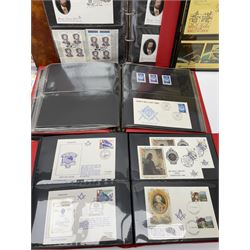 Predominantly Masonic interest first day covers and stamps including 'Royal Engineers Lodge No.2599', 'The London School Board Lodge No.2611', 'Rotarian Lodge No 4195', 'Crystal Palace Lodge No.742 Formed 1858', 'Nilad Lodge Centenary 1892-1992', some covers are displayed with their corresponding mint stamps , housed in ten ring binder albums 