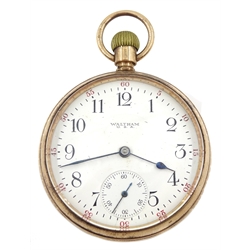 Early 20th century 9ct gold pocket watch by Waltham U.S.A, top wind, movement No.21718518, case by Benson Brothers, Chester 