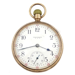 Early 20th century 9ct gold pocket watch by Waltham U.S.A, top wind, movement No.21718518, case by Benson Brothers, Chester 