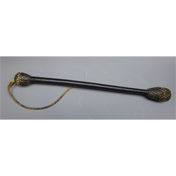  19th century baleen woven bosun's cosh, the twisted shaft connecting two weighted bulbous ends, L31cm   