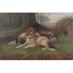 Armstrong (British 19th/20th Century): Two Gun Dogs Waiting, oil on canvas indistinctly si...