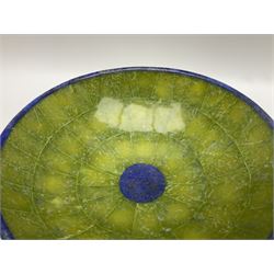 Serpentine and lapis lazuli mosaic bowl, D21cm, H8cm