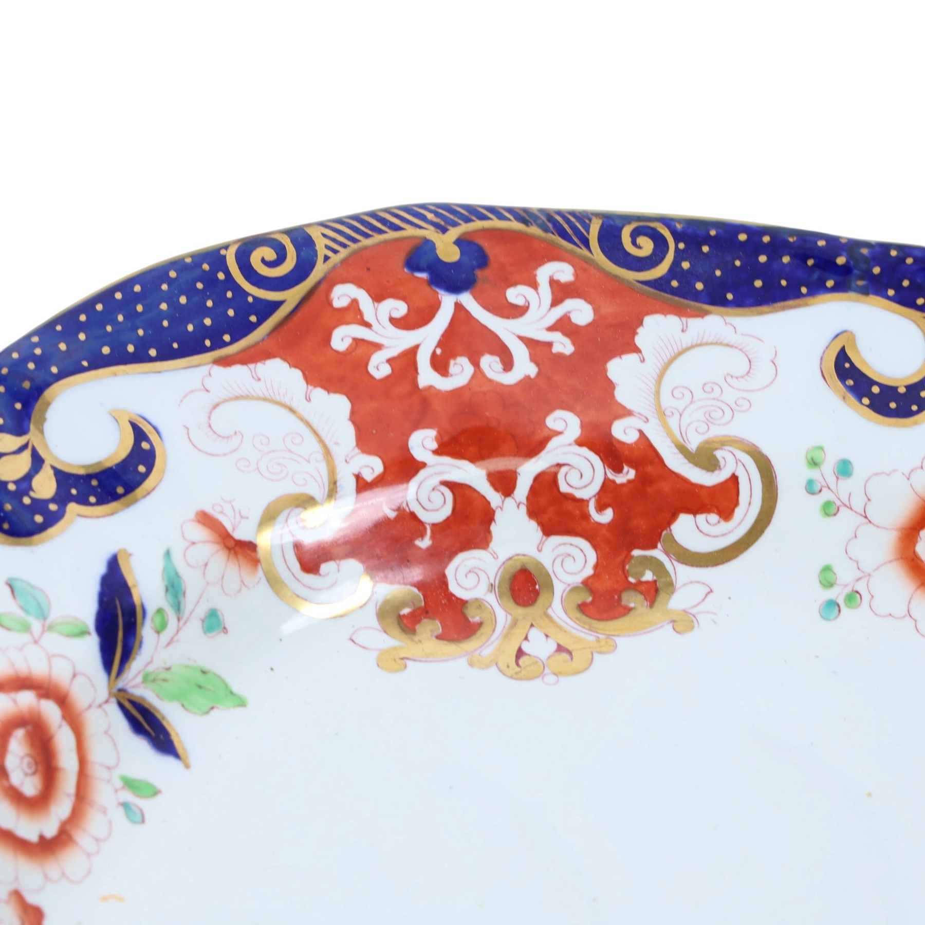 Ironstone Imari pattern meat plate and two similar plates, platter L52cm