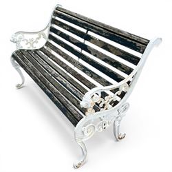 White painted cast iron slatted garden bench