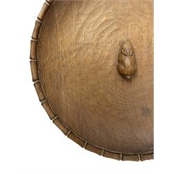 'Rabbitman' tooled oak bowl with carved rim, central rabbit signature, by Peter Heap of Wetwang 