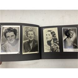 Album of over eighty photographs of actors, entertainers, comedians, film stars etc with a mixture of original and printed signatures including Morecambe & Wise, Winifred Attwell, Margaret Rutherford, Jack Hawkins, Jimmy Edwards, Jean Kent, Margaret Leighton, George Formby, Petula Clark, Tessie O'Shea, Norman Wisdom, Terry Thomas, Max Wall, Harry Secombe, Anna Neagle, Benny Hill, Tony Hancock, Peter Sellers, Jack Warner, Wilfred Pickles, Ted Ray etc