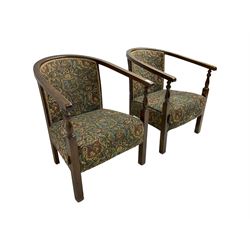 Pair early to mid-20th century stained beech tub shaped armchairs