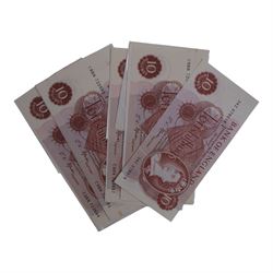Large quantity of Queen Elizabeth II one pound notes, and five ten shilling notes