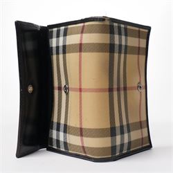 Burberry - Nova Check Wallet, in beige ground check canvas with black leather trim, of folding form with press-stud fastening and fitted interior