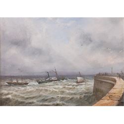 John Taylor Allerston (British 1828-1914): Watching the Boats from the Sea Wall. oil on canvas signed and dated 1890, 26cm x 36cm