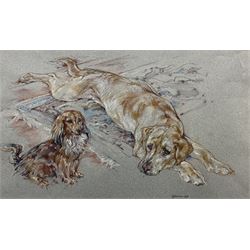 Dennison (20th Century): Two Dogs on a Rug, pastel indistinctly signed and dated 1988, 28cm x 48cm 