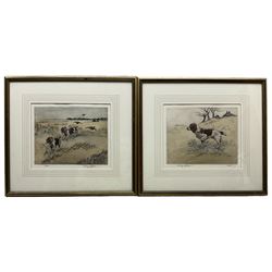 Henry Wilkinson (British 1921-2011): Spaniels, pair coloured drypoint etchings signed and numbered in pencil 18cm x 22cm (2)