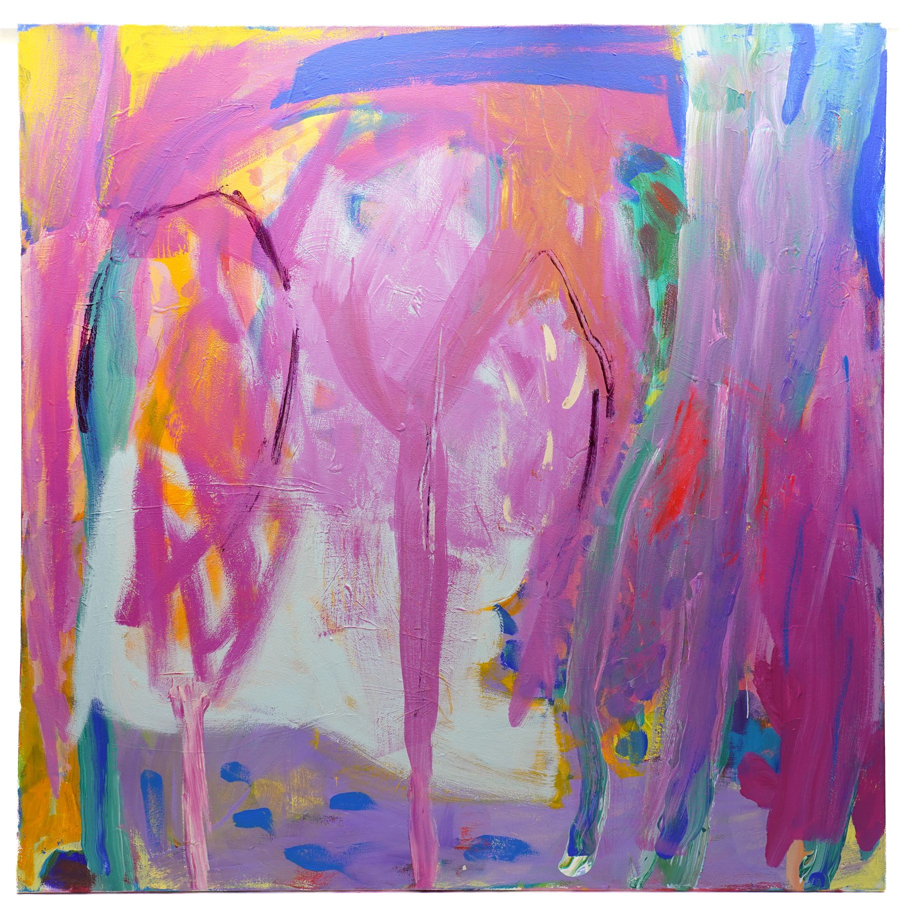 Gillian Ross Kelsey (British 1935-2025): 'Pink Valley No 2', acrylic on canvas unsigned 102cm x 102cm (unframed)