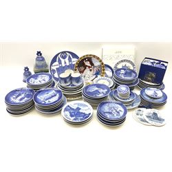 Royal Copenhagen thirty-eight assorted Christmas calendar plates, from 1963 to 1992, a selection of other Royal Copenhagen decorative plates, a collection of Bing and Grondahl plates, ceramic bells, etc. 