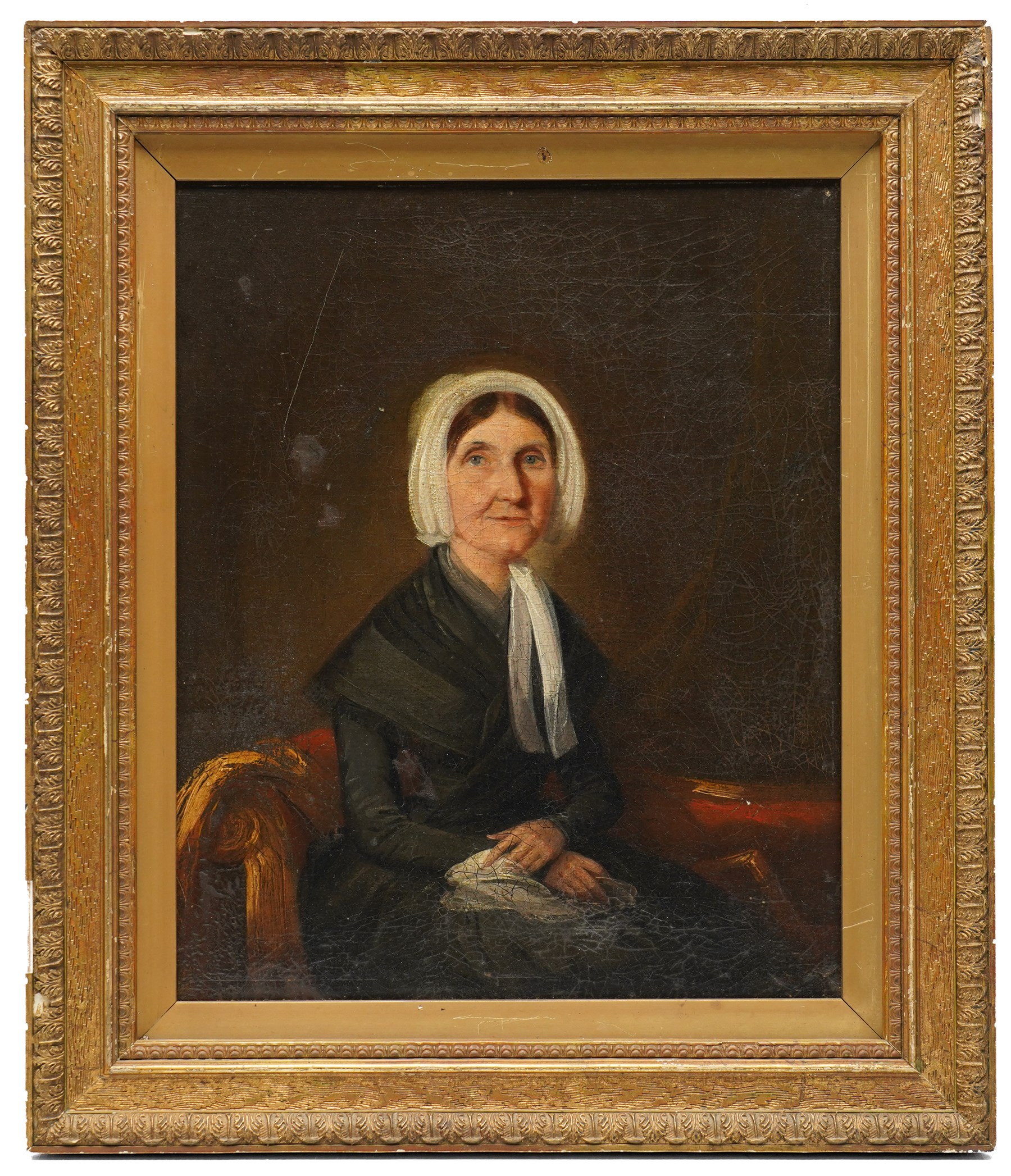 English School (19th century): Portrait of a Victorian Lady Wearing a Bonnet, oil on canvas laid on to board unsigned 32.5cm x 26.5cm