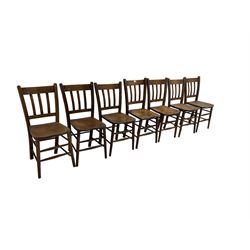 Set seven elm and beech sunday school or chapel chairs, slatted backs