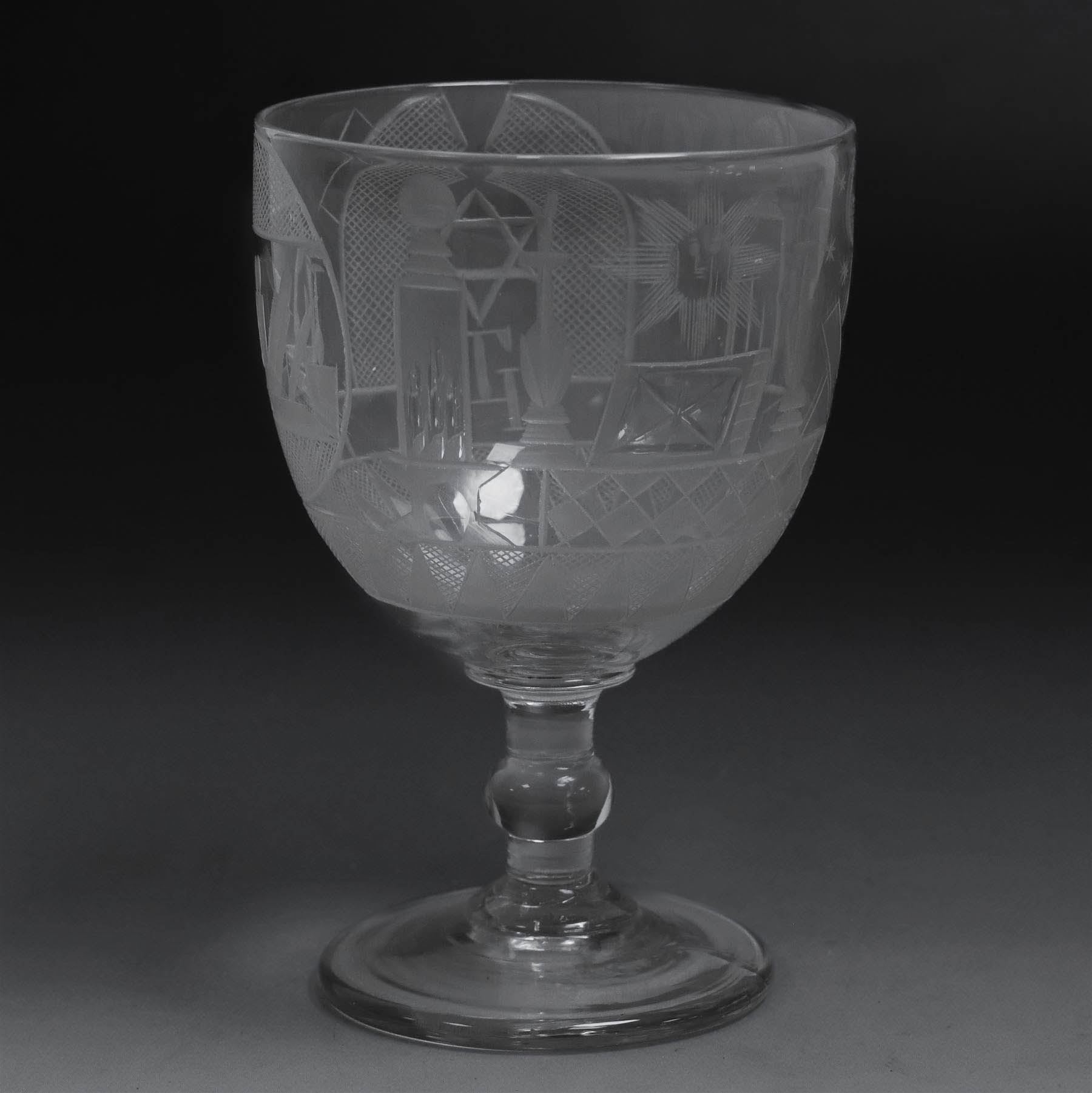 Georgian masonic etched glass rummer, H13cm
