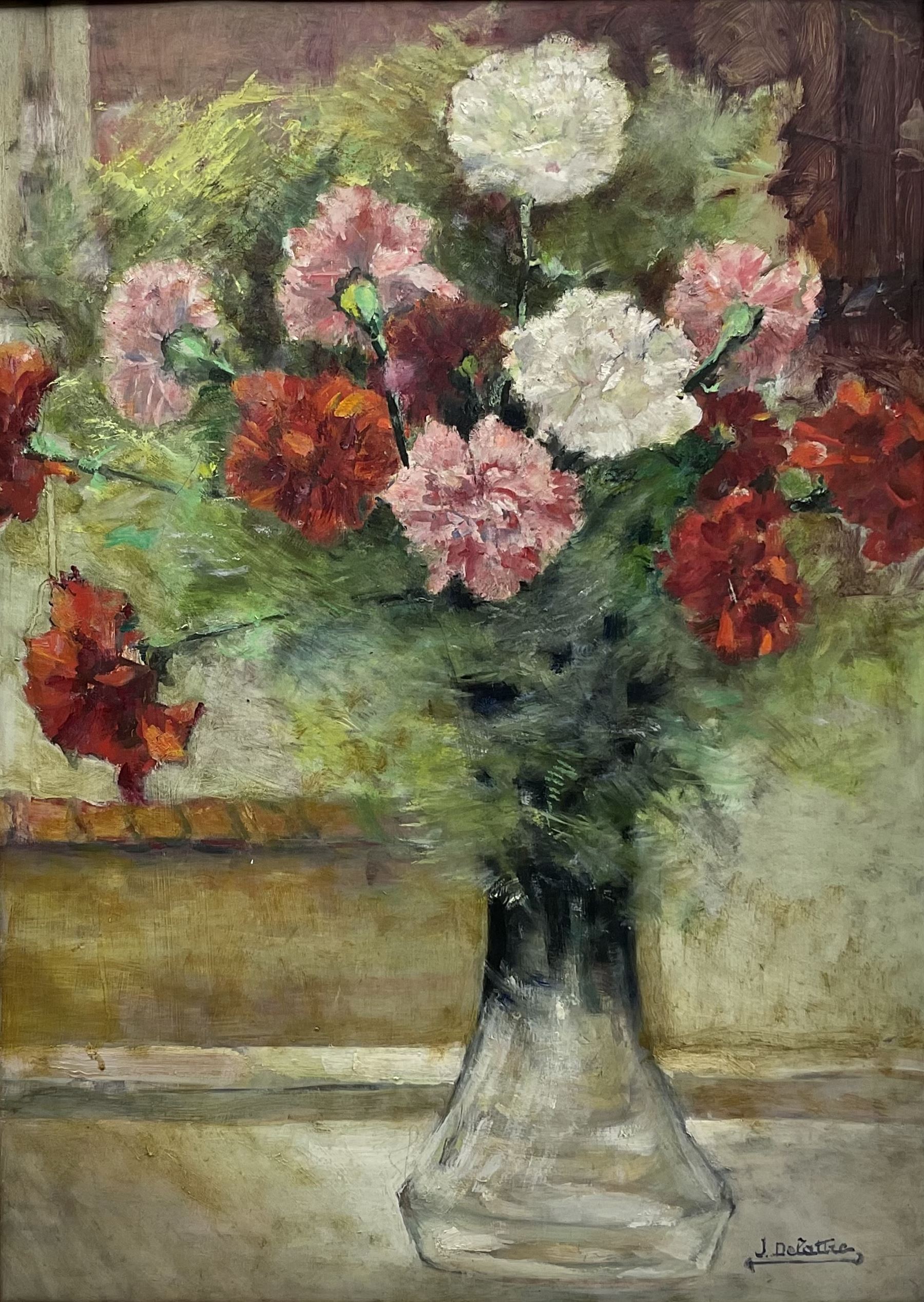 Joseph Delattre (French 1858-1912): Still Life of Carnations, oil on board signed 68cm x 49cm