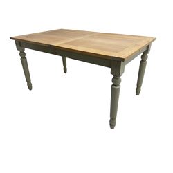 Neptune Furniture - 'Suffolk' oak dining table, pull-out extending top with two additional leaves, on turned supports, in grey paint and wax finish 