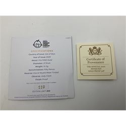 Queen Elizabeth II Isle of Man 2020 'Peter Pan' gold proof fifty pence coin, cased with certificate