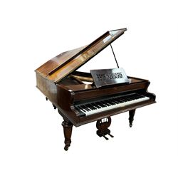 John Broadwood & Sons London - 19th century rosewood grand piano serial  No 47356 (1900-1910) overstrung cast iron frame with 88 notes, 7 octaves, Lyre with sostenuto and una-corda pedals, split-hinged key fall board and fretted music desk, case raised on three taper turned legs with brass castors, original stringing, felt, hammers, dampers and grand roller action.

This item has been registered for sale under Section 10 of the APHA Ivory Act
