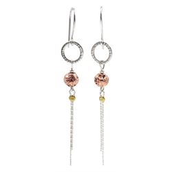 Pair of silver and copper bead pendant earrings, stamped 925