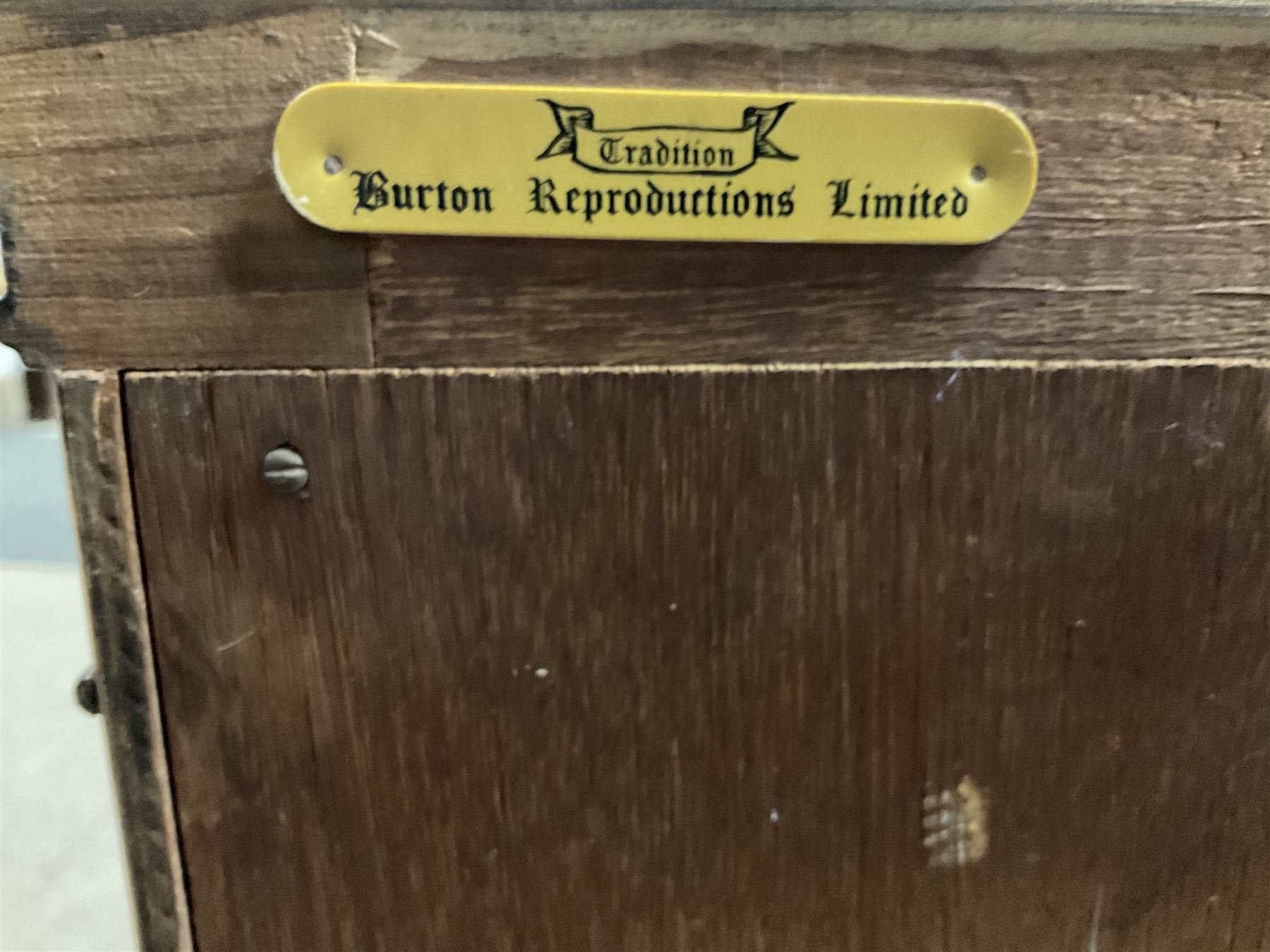 Burton Reproductions walnut chest on chest, fitted with six serpentine drawers