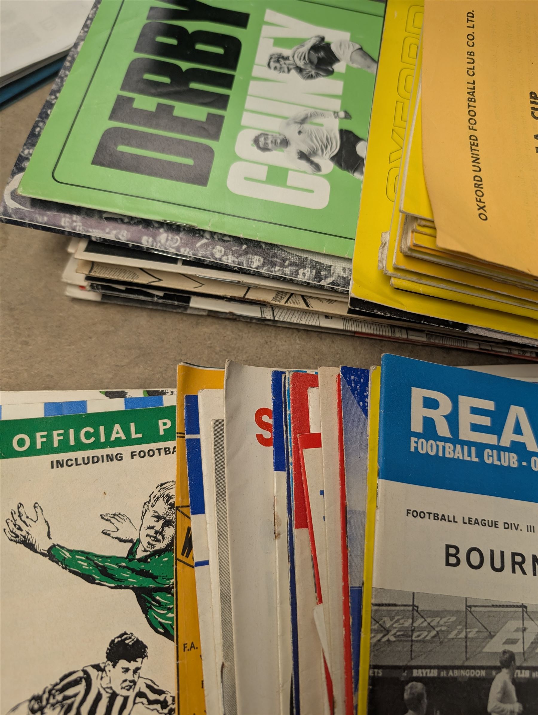1946 FA Cup Final football programme Derby County vs Charlton Athletic with a ticket stub for the final, together with approximately 170 football programmes from 1950s-1970s, including FA Cup and International examples