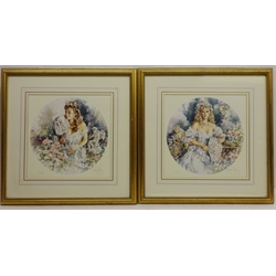  Lady Holding a Fan and a Lady Holding a Mask, two limited edition colour prints signed in pencil by Gordon King (British 1939-) with Fine Art Trade Guild blindstamp 31cm x 31cm (2)  