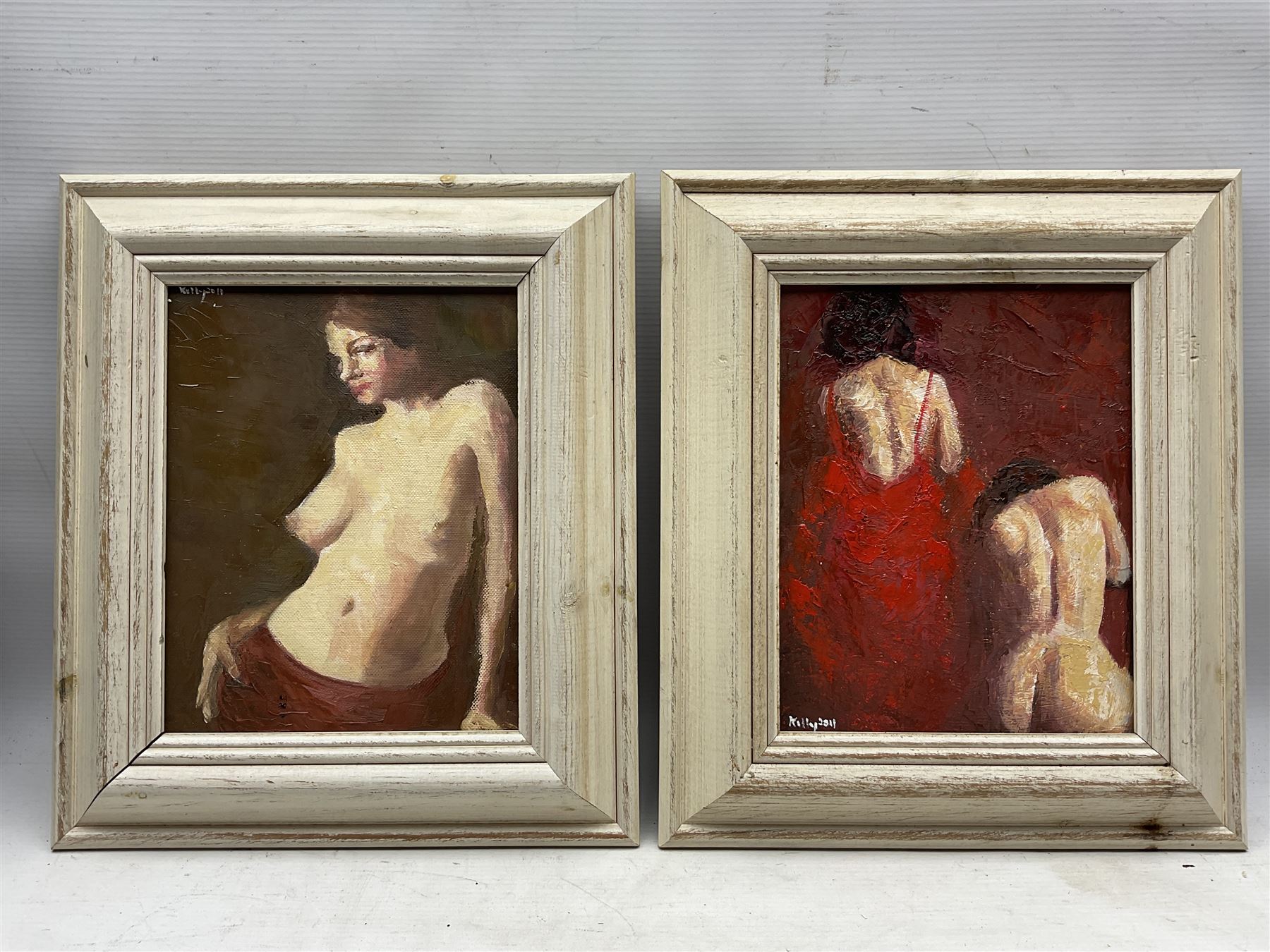 Kelly (Contemporary): Studies of the Female Form, two oils on canvas signed and dated 2011, 24cm x 19cm (2)