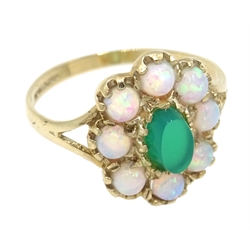  9ct gold opal and green agate cluster ring, hallmarked  