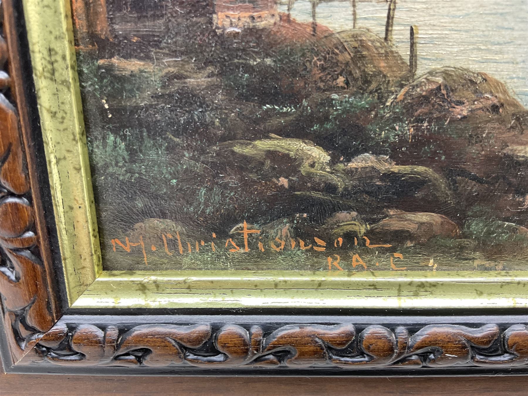 Nils Hans Christiansen RAC (Danish 1850-1922): River Valleys at Dusk, pair oils on board signed 22cm x 14cm (2)