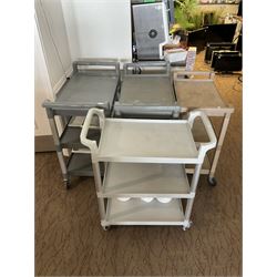 Four plastic catering hotel trolleys- LOT SUBJECT TO VAT ON THE HAMMER PRICE - To be collected by appointment from The Ambassador Hotel, 36-38 Esplanade, Scarborough YO11 2AY. ALL GOODS MUST BE REMOVED BY WEDNESDAY 15TH JUNE.