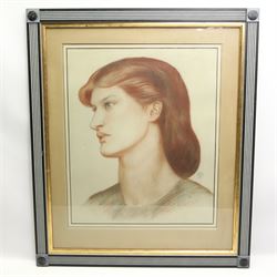 After Dante Gabriel Rossetti (British 1828-1882): Portrait of Alexa Wilding, colour print signed in the plate 44cm x 36cm
Notes: this frame held the original painting this print is after - it was held within this frame from its purchase in 1941 until it was sold at Sotheby's auction (12 July 2007, lot 14) when it was removed.