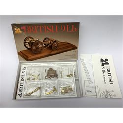 Three Artesania Latina wood and brass model kits of cannons including British 9lb, Naval 24lb and British Naval 12lb; all boxed with instructions and components in factory sealed transparent packaging (3)