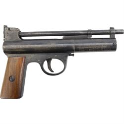 Webley Mark I .177 air pistol, circa 1924, serial number 34599, the air chamber marked Webley Air Pistol Mark I, Webley & Scott Ltd. Birmingham & London, with logo inset to the wooden grips, H13cm, L20cm