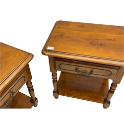 Ponsfords of Sheffield - Pair of French cherry wood bedside lamp stands, fitted with single drawer and under-tier