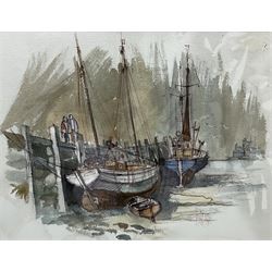Roger Murray (British Contemporary): Fishing Boats Moored in Harbour, watercolour signed 38cm x 50cm