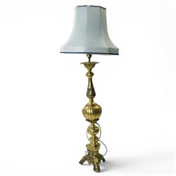 Victorian design brass table lamp with baluster stem and tricorn base H76cm excluding fitting