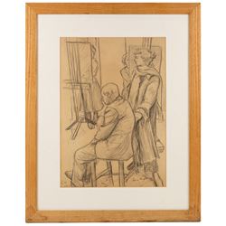 Dame Laura Knight (Staithes Group 1877-1970): A Drawing Lesson, pencil drawing signed twice and dated 1922, 48cm x 34cm