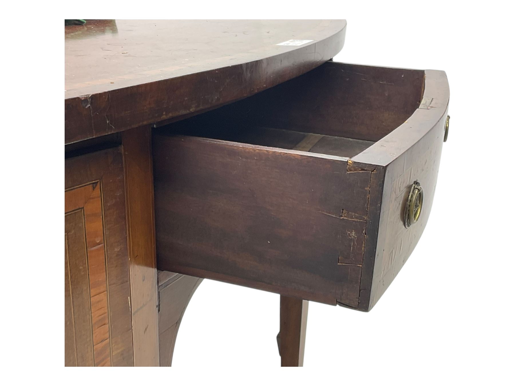 Early 19th century inlaid mahogany bow-fronted sideboard, the top inlaid with satinwood band, fitted with two cupboards and single drawer, on square tapering supports with spade feet 