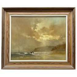 Alan Fearnley (British 1942-): Fisherman at Upgang looking towards Whitby, oil on canvas signed and dated '77, 40cm x 50cm
