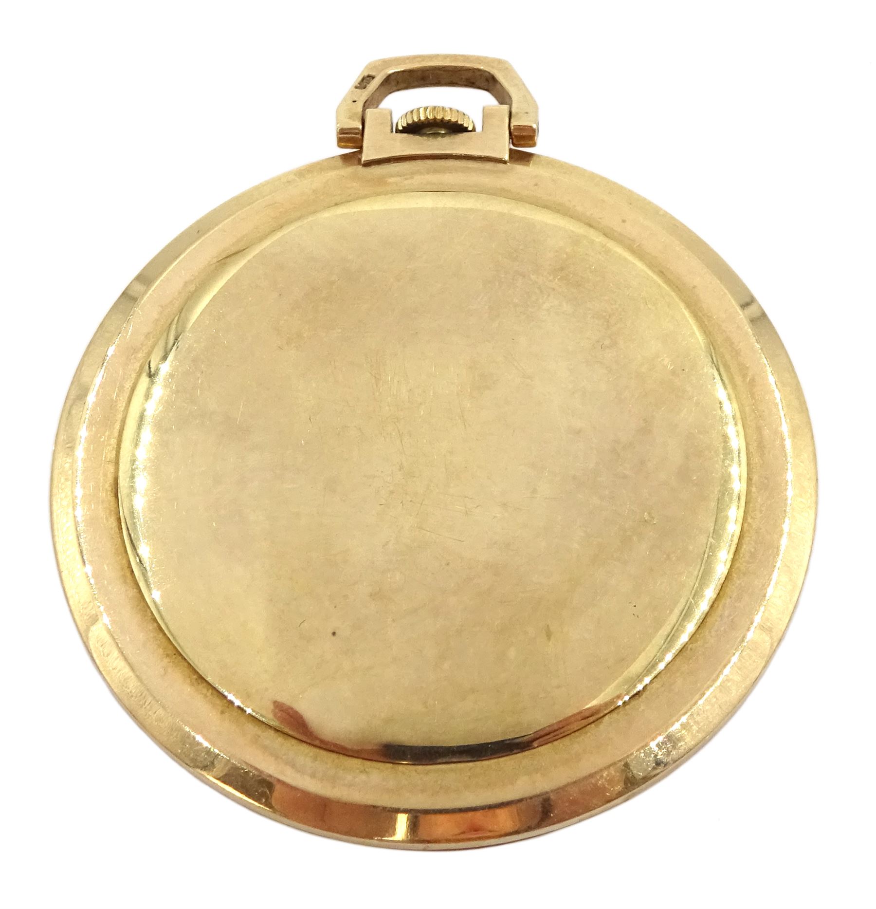 Rotary 9ct gold keyless slimline pocket watch, 17 jewels movement, silvered dial with baton hour markers
