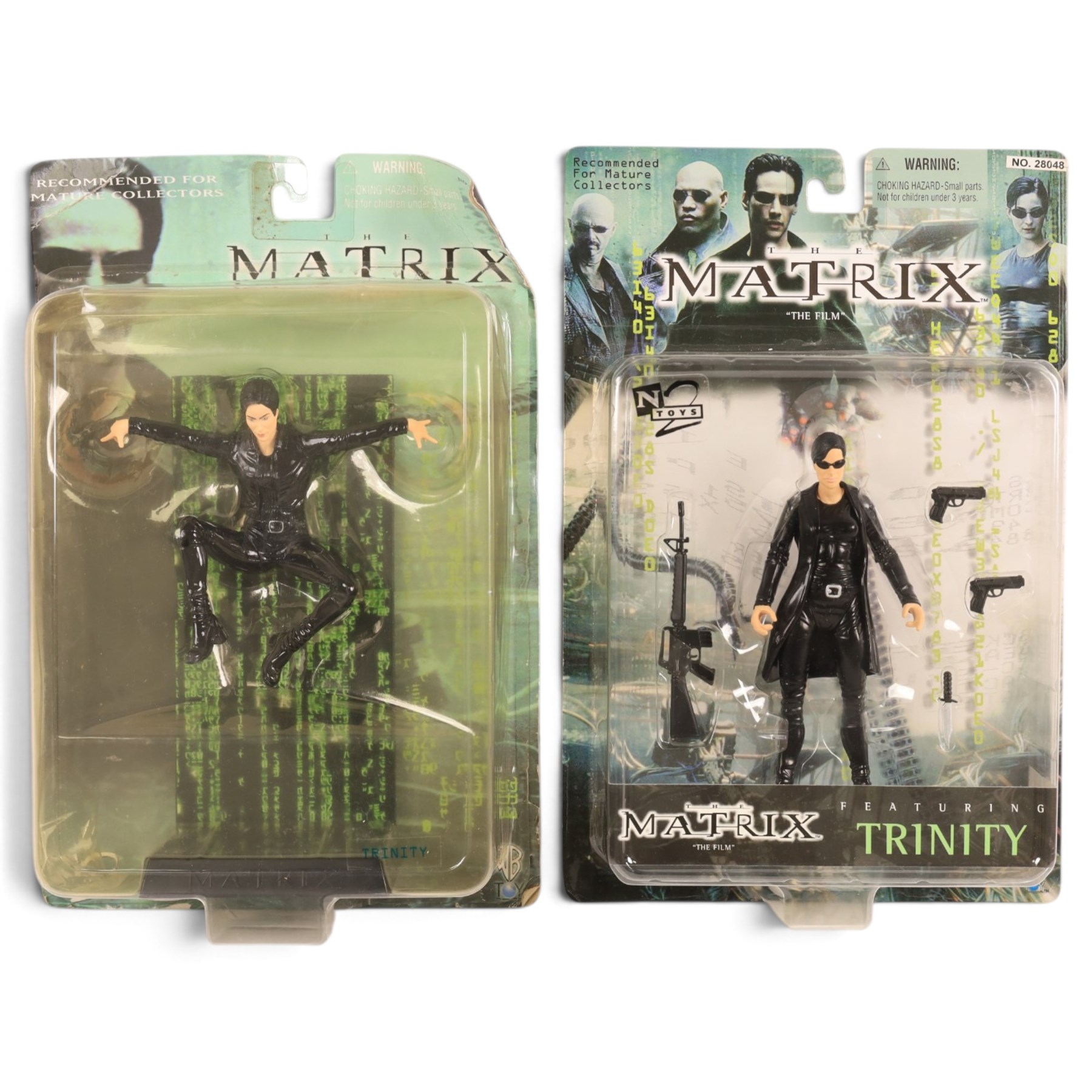 Six N Toys The Matrix action figures, comprising Tank, Agent Smith, Mr Anderson, Sentinel, and two Trinity versions, together with two unboxed The Matrix figures