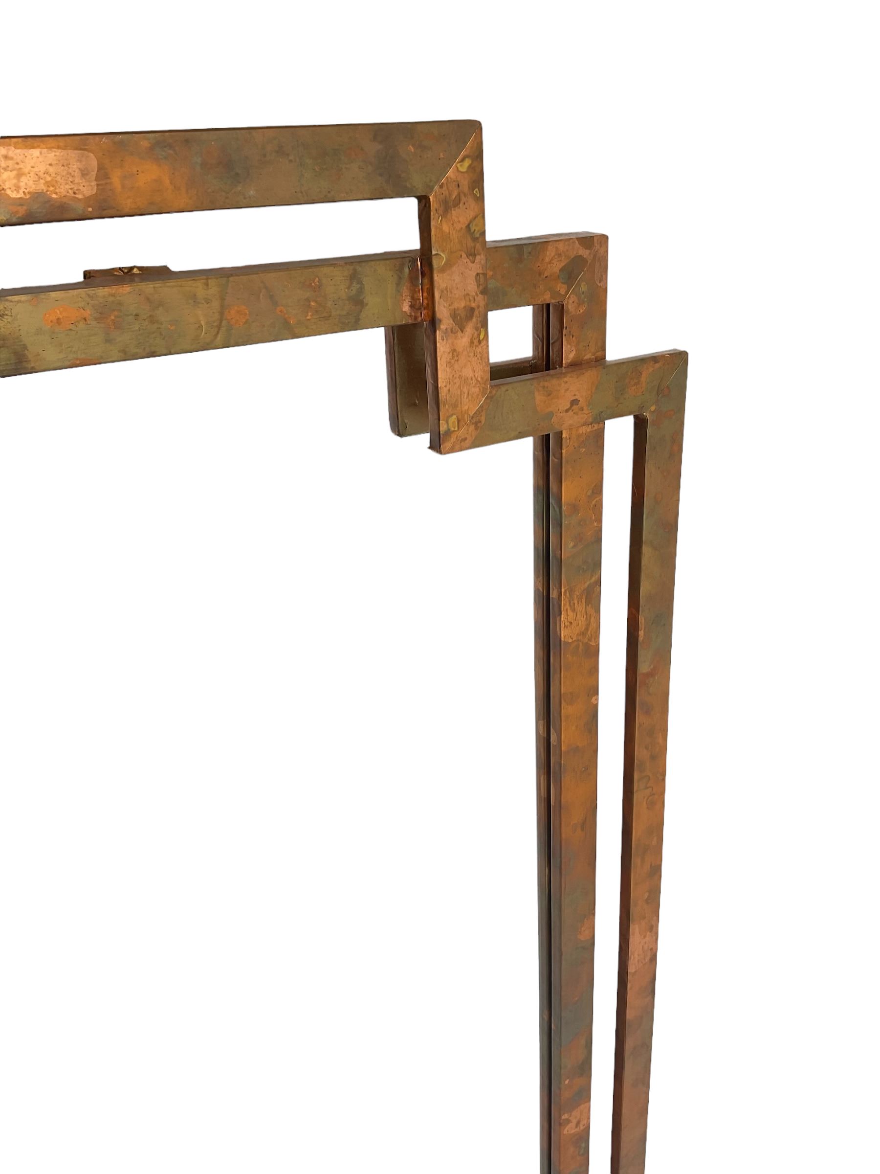 Contemporary copper framed rectangular wall mirror, mounted by outer canted frame 