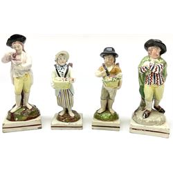 Four 19th century figures, to include examples modelled as Summer and Autumn, each upon square plinth base, tallest example H19cm