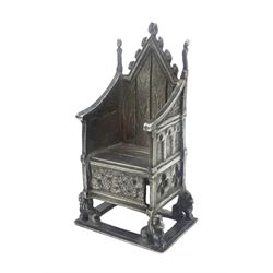 20th century silver novelty Coronation throne, hallmarked Saunders, Shepherd & Co Ltd, London 1936, H5.5cm