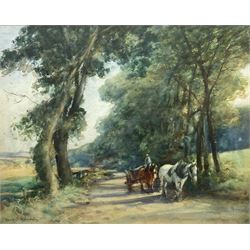 David S Robinson (British 19th/20th century): Horse and Cart on Country Lane, watercolour signed 42cm x 52cm